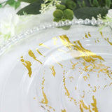 10 Pack | 10Inch Gold and Clear Marble Print Plastic Dinner Party Plates, Disposable Plates