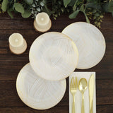 7inch White Gold Wave Brush Stroked Disposable Salad Plates, Plastic Appetizer Dessert Party Plates