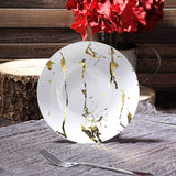 10 Pack | 8inch Gold and White Marble Plastic Appetizer Salad Plates