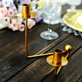 2 Arm Gold Metal Geometric Taper Candle Candelabra Holder Centerpiece With V-Shaped Base