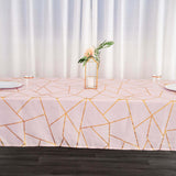 60"x102" Blush Rectangle Polyester Tablecloth With Gold Foil Geometric Pattern