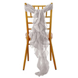 Silver Chiffon Curly Chair Sash