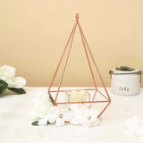 Blush / Rose Gold Pyramid Shaped Tealight Candle Holders, Open Frame Metal Geometric Flower Stand