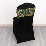 5 Pack Hunter Emerald Green Gold Wave Chair Sash Bands With Embroidered Sequins