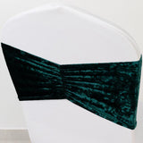 5 Pack Premium Crushed Velvet Chair Sashes Hunter Emerald Green Wide Ruffle Style