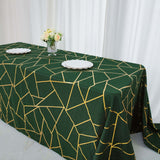 90inch x 156inch Hunter Emerald Green Rectangle Polyester Tablecloth Gold Foil Geometric Pattern