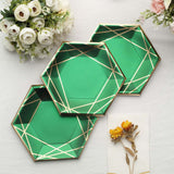 25 Pack | 7inch Hunter Emerald Green/Gold Hexagon Dessert Appetizer Paper Plates