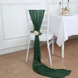 5 Pack | Hunter Emerald Green Gauze Cheesecloth Boho Chair Sashes - 16inch x 88inch