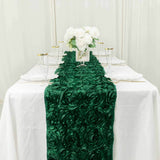 14x108inch Hunter Emerald Green Grandiose 3D Rosette Satin Table Runner