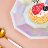 7.5inch Iridescent Geometric Dessert Salad Paper Plates, Disposable Plates with Decagon Rim