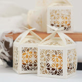 25Pcs Ivory Butterfly Top Laser Cut Lace Print Favor Gift Candy Boxes