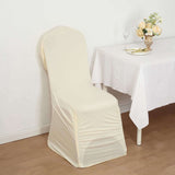 Ivory Ruched Swag Back Spandex Fitted Banquet Chair Cover With Foot Pockets