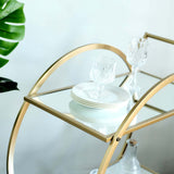 2.5ft Tall Gold Metal 2-Tier Bar Cart Mirror Serving Tray Kitchen Trolley, Round Teacart Island Cart