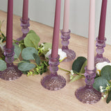 6 Pack Lavender Lilac Diamond Pattern Glass Pillar Votive Candle Stands