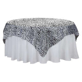 90inch Black / White Leopard Print Taffeta Square Table Overlay - Clearance SALE