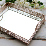 Fleur De Lis Rose Gold/Blush Metal Decorative Vanity Serving Tray with handles