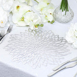 6 Pack Silver Vinyl Placemats, Decorative Floral Non-Slip Round Dining Table Mats 15"