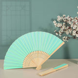 5 Pack Mint Asian Silk Folding Fans Party Favors, Oriental Folding Fan Favors