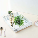 Fleur De Lis White Metal Decorative Vanity Serving Tray with handles, Rectangle Mirrored Tray