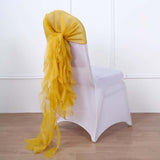 1 Set Mustard Yellow Chiffon Hoods With Ruffles Willow Chiffon Chair Sashes