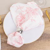 5 Pack 20x20 Pink French Toile Polyester Cloth Napkins, White Floral Reusable Dinner Table Linens