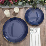 10 Pack | 8inch Glossy Navy Blue Round Plastic Salad Plates With Gold Rim