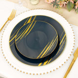 10 Pack | 7inch Navy Blue and Gold Brush Stroked Round Plastic Dessert Plates