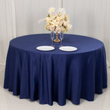 120 Navy Blue Seamless Lamour Satin Round Tablecloth for 5 Foot Table With Floor-Length Drop