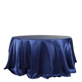 132inch Navy Blue Seamless Satin Round Tablecloth