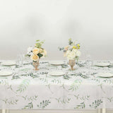 60x102inch White Green Non-Woven Rectangular Table Cover With Olive Leaves Print, Spring Summer