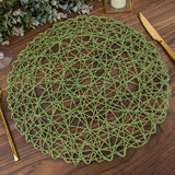 6 Pack | 15inch Olive Green Paper Fiber Woven Placemats, Round Table Mats