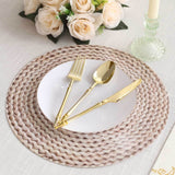 6 Pack Wheat Woven Rattan Print Disposable Dining Table Mats, 13inch Round Cardstock Paper Placemats