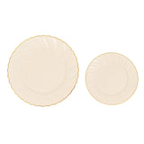 10 Pack 7.5" Ivory Gold Flair Rim Disposable Salad Plates, Round Plastic Dessert Appetizer Plates