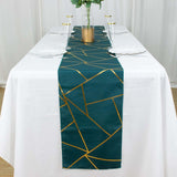 9ft Peacock Teal With Gold Foil Geometric Pattern Table Runner