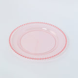 10 Pack Transparent Blush Plastic Party Plates with Beaded Rim, Round Disposable Dinner Plates