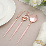 24 Pack | Rose Gold 8inch Modern Flatware Set, Heavy Duty Plastic Silverware With Blush Handles