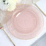 10 Pack | 10inch Blush / Rose Gold Hammered Design Plastic Dinner Plates With Gold Rim