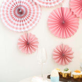 Set of 6 | Pink Paper Fan Decorations | Paper Pinwheels Wall Hanging Decorations Party Backdrop Kit | 8" | 12" | 16"