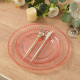 10-Pack Transparent Blush Plastic Dessert Plates – 8inch Round with Beaded Rim, Disposable