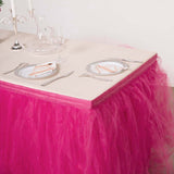 14FT Fuchsia 4 Layer Tulle Tutu Pleated Table Skirts