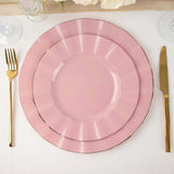 9inch Dusty Rose Heavy Duty Disposable Dinner Plates Gold Ruffled Rim, Plastic Dinnerware