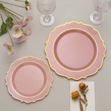 10 Pack | 10Inch Dusty Rose Plastic Dinner Plates Disposable Tableware Round With Gold Scalloped Rim