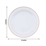 10 Pack | 8inch Très Chic Rose Gold Rim White Disposable Salad Plates, Plastic Appetizer Plates