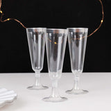 12 Pack Clear Disposable Champagne Flutes with Silver Rim, 5oz Transparent Plastic Toasting Cocktail