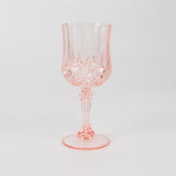 6 Pack 8oz Blush Crystal Cut Reusable Plastic Cocktail Goblets, Shatterproof Wine Glasses