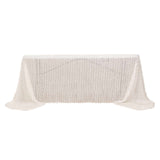 90inch x 156inch White Fringe Shag Polyester Rectangular Tablecloth