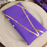 5 Pack | Purple With Geometric Gold Foil Cloth Polyester Dinner Napkins | 20x20inch