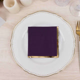 50 Pack Purple Disposable Cocktail Napkins with Gold Foil Edge