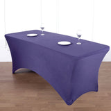 Purple Stretch Spandex Rectangle Tablecloth 8ft Wrinkle Free Fitted Table Cover