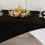 Black White Cross Over Stretch Spandex Table Cover 6ft Rectangular Fitted Tablecloth